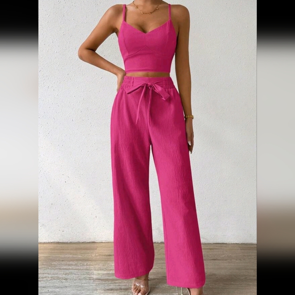 Pink Solid Cami Top & Wide Leg pants Two piece Set, NWOT